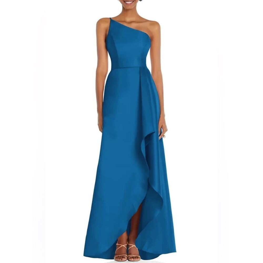 NWT Alfred Sung Blue One Shoulder  Draped Front  Gown Dress Size 12